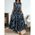 thumbnail image 4 of Women'S Summer Floral Maxi Dress Button Up Collar Tie Waist Tiered Ruffle Sleeveless Boho Dresses Blue S, 4 of 9