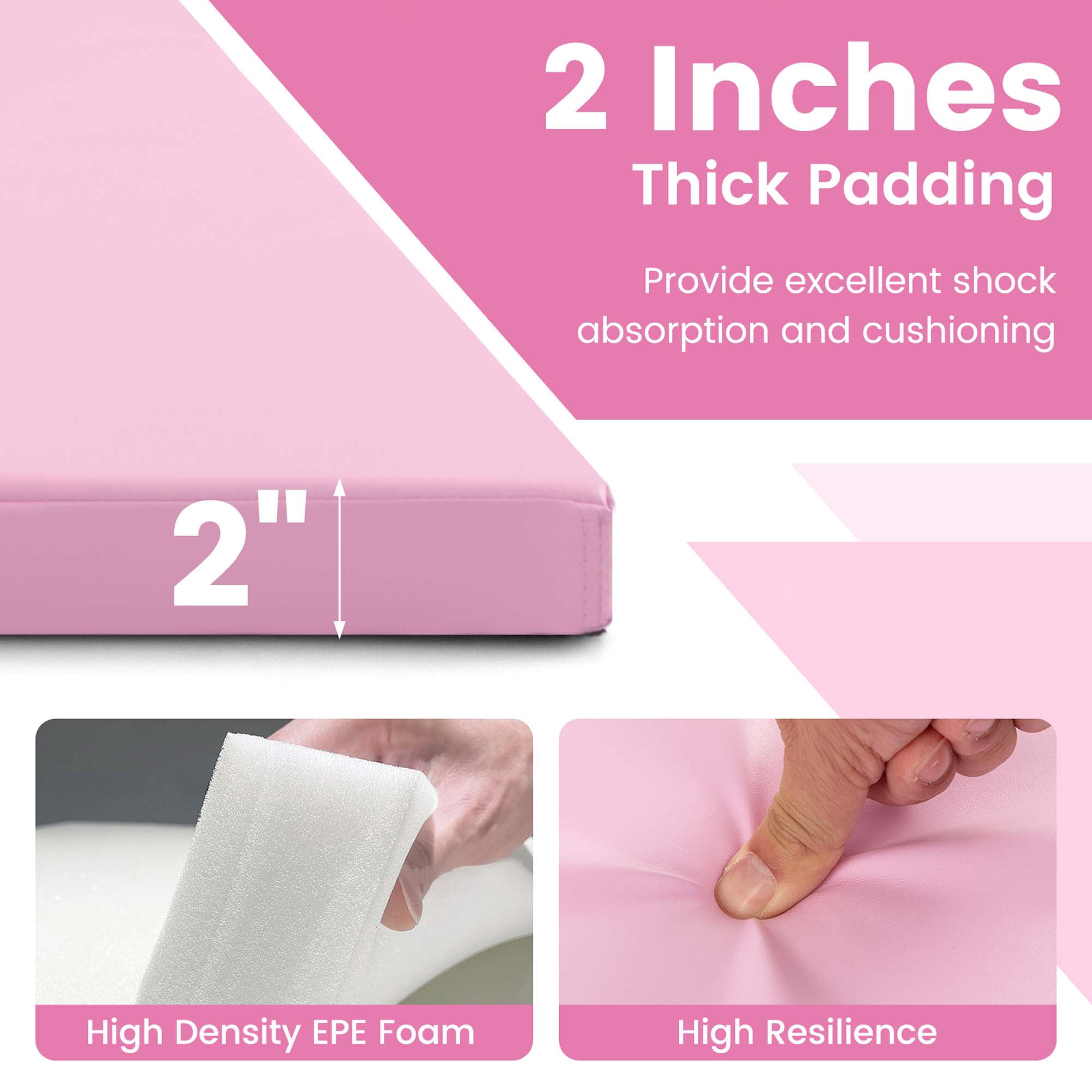 Costway 10' x 4' x 2" 4-Panel Folding Exercise Mat with Carrying Handles for Gym Yoga Light Pink