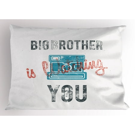 Icon Analogue Watch - Vintage Pillow Sham Half Toned Big Brother Quote with Old-Fashion Analogue Camera Icon Book Web Print, Decorative Standard Size Printed Pillowcase, 26 X 20 Inches, Blue Grey, by Ambesonne