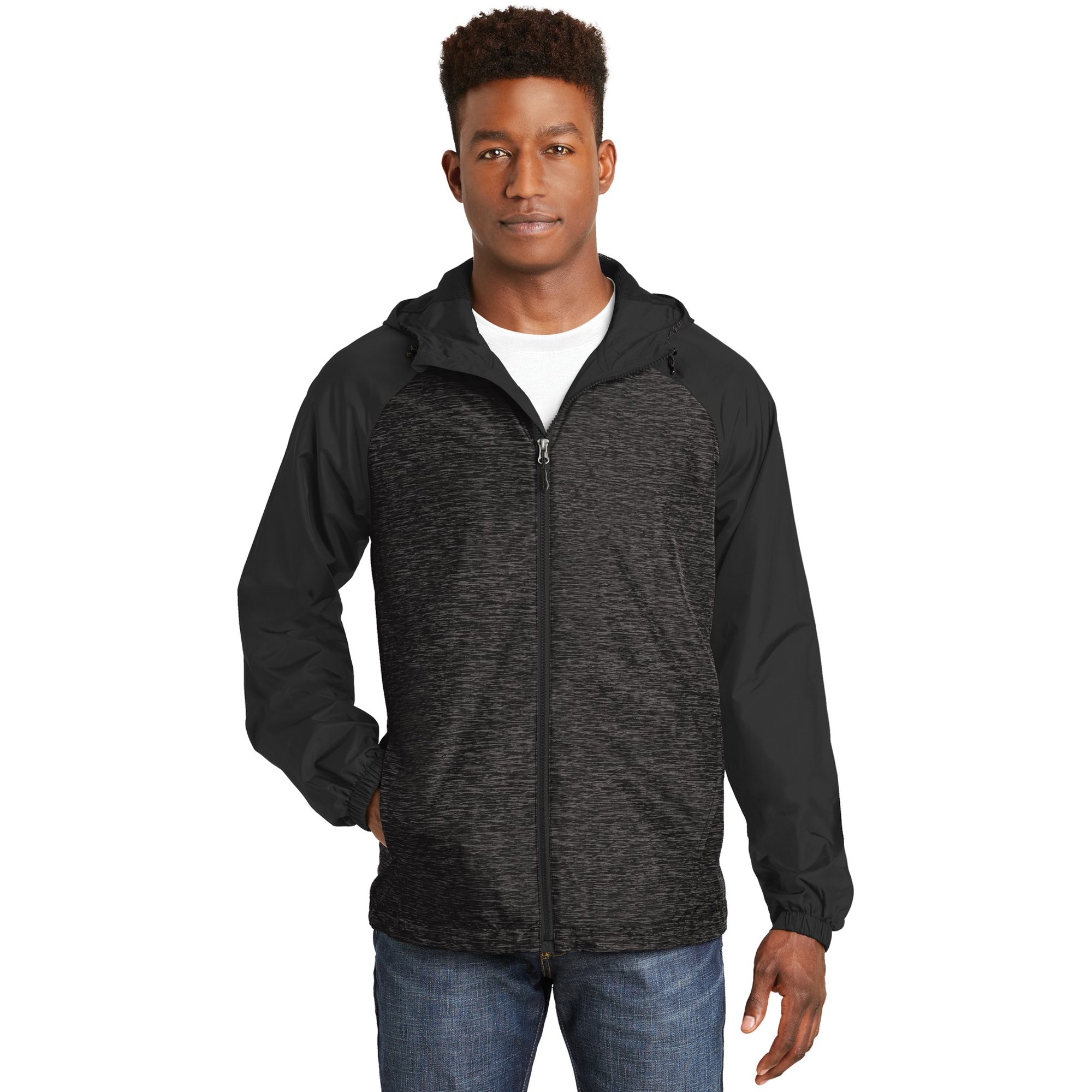 Sport-Tek ® Heather Colorblock Raglan Hooded Wind