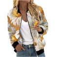 thumbnail image 5 of Womens Zip Up Jacket No Hood Cropped Bomber Coat Long Sleeve Floral Printed Light Casual Spring Fall Outerwear, Yellow L, 5 of 6