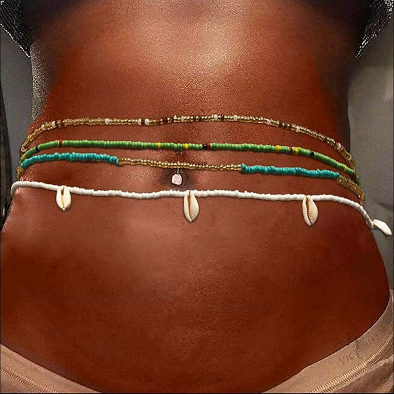 4PCS African Waist Beads Chains Colorful Layered Shell Bead Belly