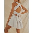 thumbnail image 7 of Biekopu Women Sleeveless Dress Solid Color Summer Ruched Backless A-Line Mini Party Dress for Cocktail Beach Club Streetwear, 7 of 7