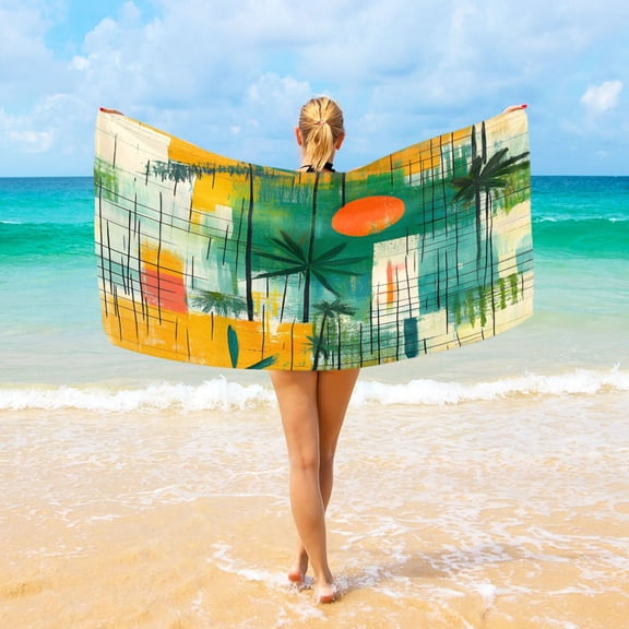 Ryvnso Art Palm Tree Sunset Oversized Beach Towel Microfiber Bath Blankets Swimming Fitness 37" x 74"
