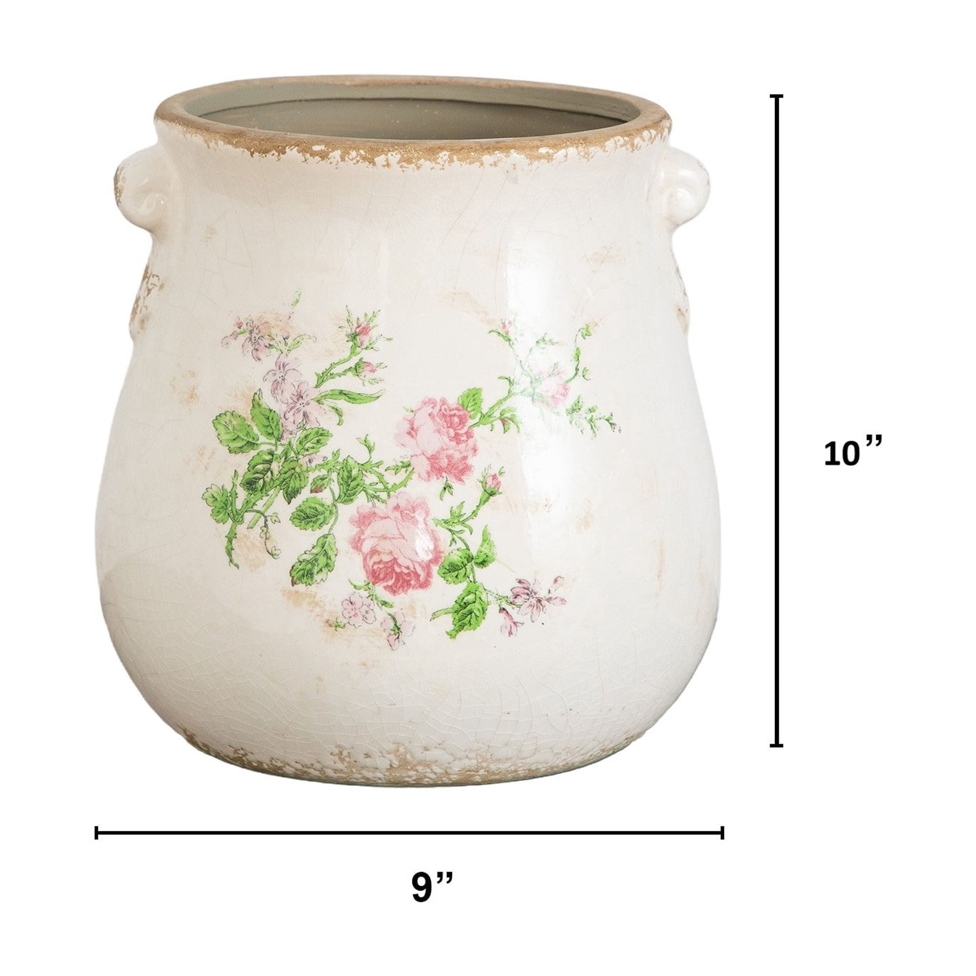10in. Floral Print Tuscan Ceramic Scroll Planter