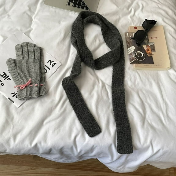 Zhuge Stripe Scarf for Women Skinny Scarf Y2k Neckerchief Fashion Scarves Knitted Womens Scarf Accessory Fall Winter，Dark Grey