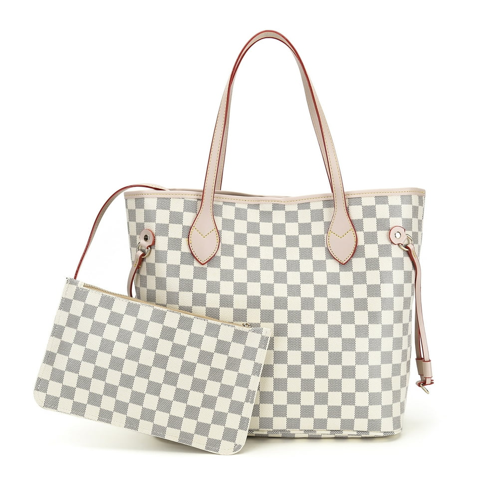 RICHPORTS Checkered Tote Shoulder Bag with inner pouch PU Vegan