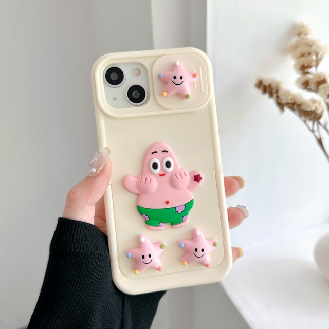 Smiley Stars Bob Esponja Patrick Star Soporte De Ventana Deslizante Gel Suave Silcone A Prueba De Golpes Funda Para IPhone 11 12 13 Pro Max 14 Plus Cubierta Trasera