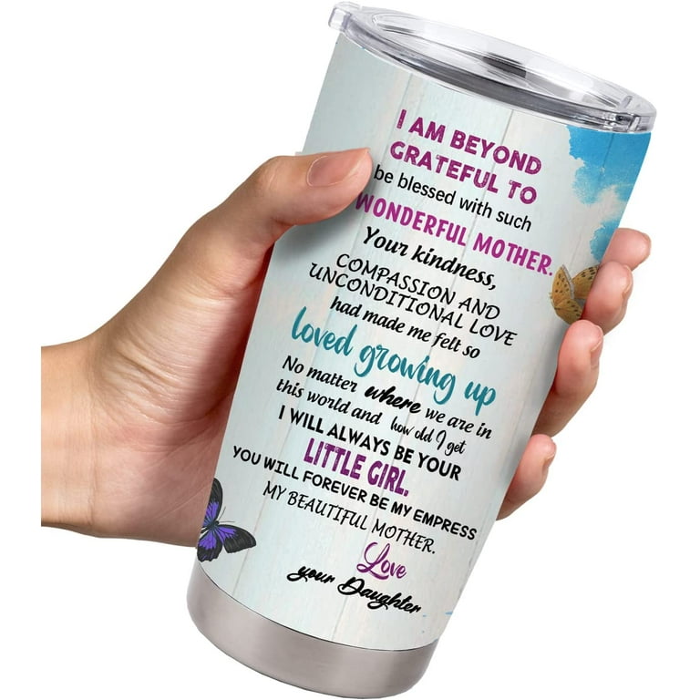 Personalized Tumbler Gifts for Mom- Custom Mom Cups from Daughter, Son, Husband - 1pc 20oz Stainless Steel Tumbler and Straw