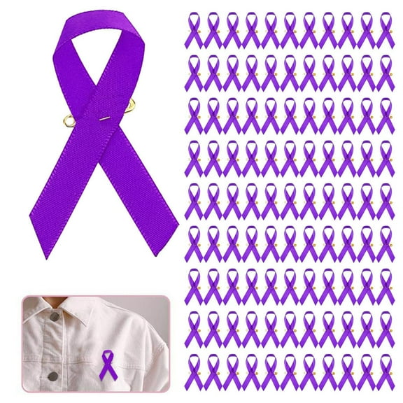100pcs Cancer Awareness Brooch Lapel Pins Purple Ribbon Lapel Pins Purple Ribbon Brooch Prevention Micro Badge Clothing