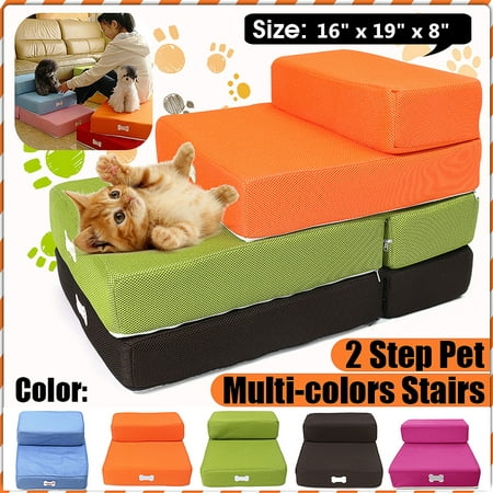 Foldable Pet Stairs 2 Step Dog Puppy Cat Sofa Bed Indoor Soft Ramp Ladder Removable Washable Carpet