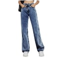 thumbnail image 2 of Hulanddfd Women's Pants Solid Color Straight Button Zipper Cargo Jeans with Multi-Pocket Dark Blue Size M, 2 of 4