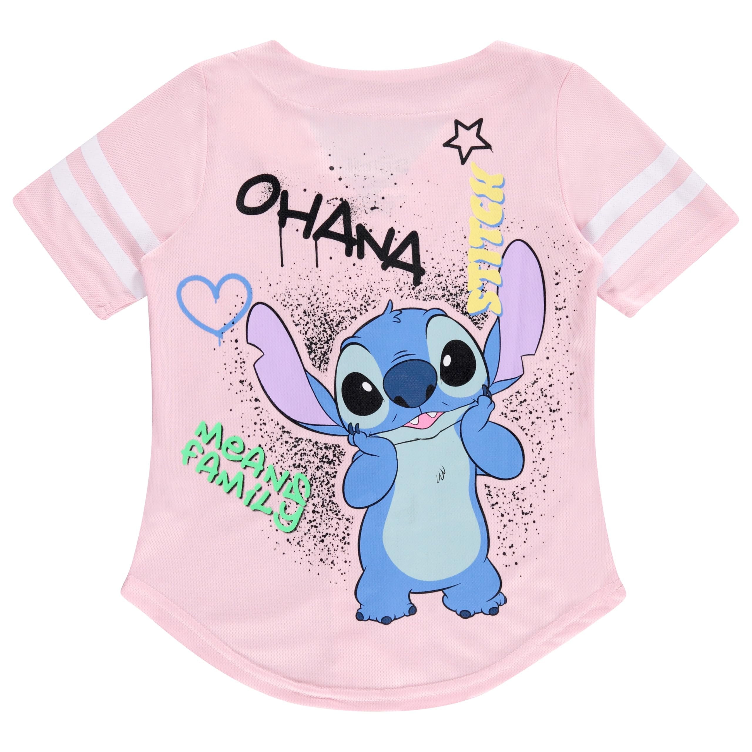 Disney Girls Baseball Jersey T-Shirt with Lilo & Stitch and Mickey Mouse- Girls Sizes 4-16 Lilac