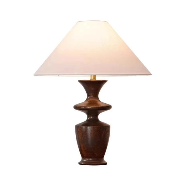 Lámpara de mesa de madera maciza, mesita de noche, lámpara de mesa pequeña de tela decorativa, mesa de centro, sala de estar, estudio, escritorio, adorno, lámpara de color nogal
