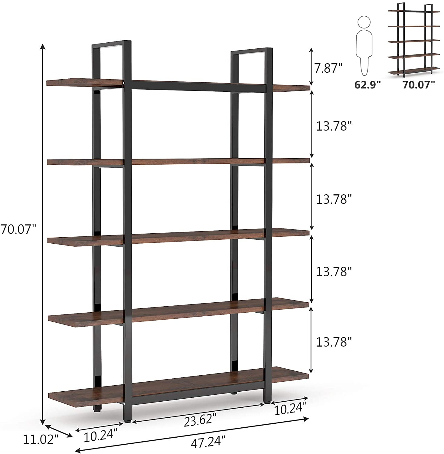 Tribesigns 6-Tier Large Open Bookshelf, Industrial Etagere Bookcase Storage Display Shelves for Home and Office, Vintage Organizer Shelving Unit with Wood Grain