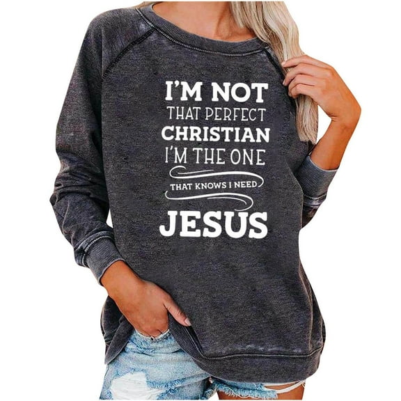 Hfyihgf Funny Pullover Sweatshirts for Women Long Sleeve Crewneck Cute Sayings Shirts Letter Graphic Print Tee Tops(Gray,L)