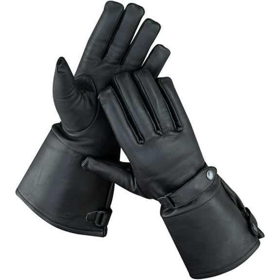 Daniel Smart Men Gauntlet Leather Gloves - Protective Motorcycle Gloves with Soft Fleece Lining and Adjustable Wrist Strap.