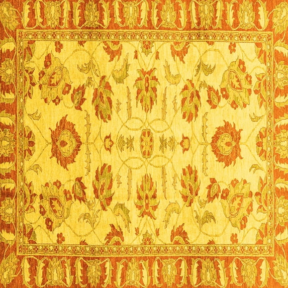 Ahgly Company Machine Washable Indoor Square Oriental Yellow Traditional Area Rugs, 6' Square