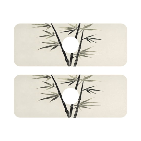 Green Leaves Quick Dry Silicone Algae Faucet Pad 14.7x5.4in 2 Pack Absorbent Mat for Kitchen Sink, Bathroom Countertop