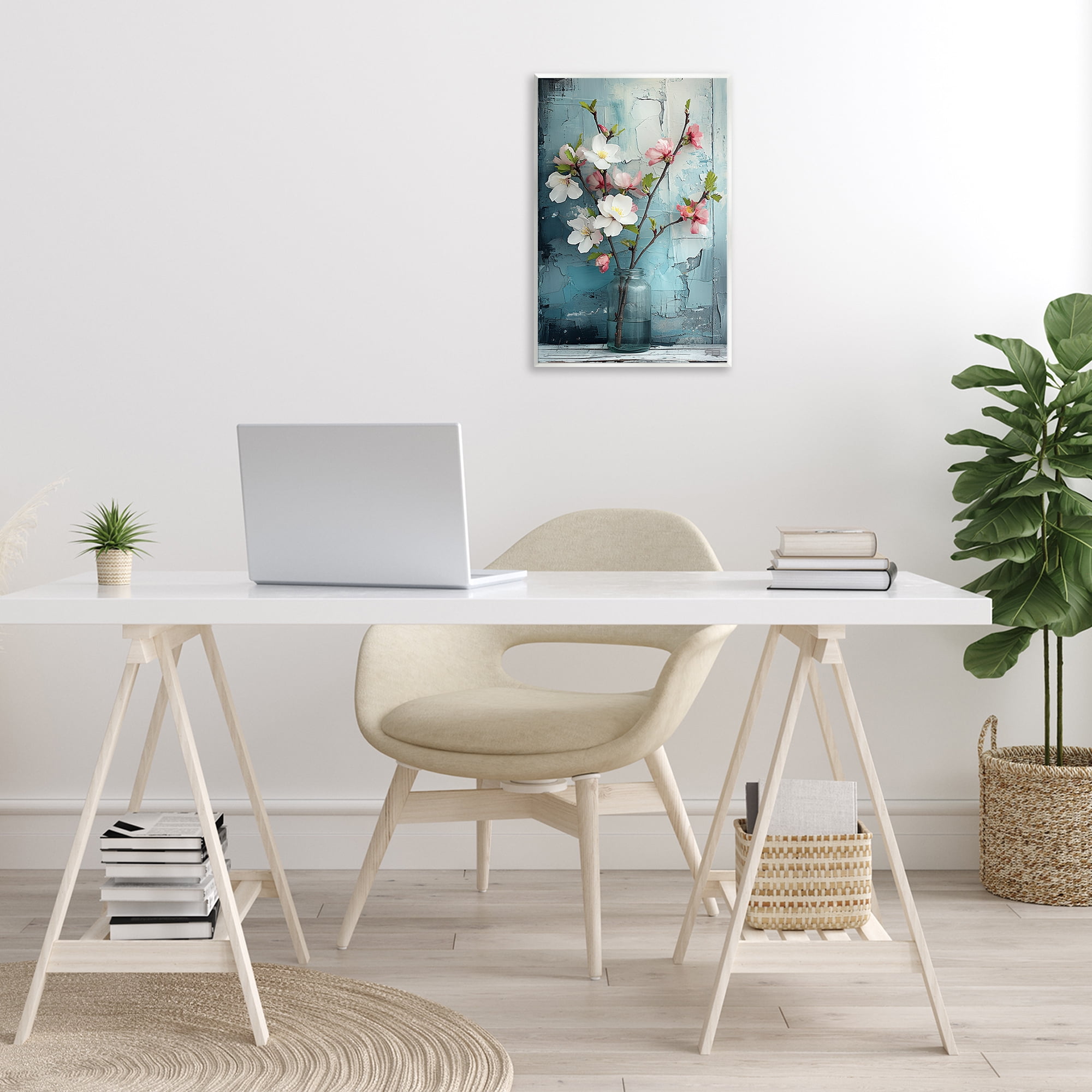Stupell Industries Distressed Magnolia Vase Botanical & Floral Painting Unframed Art Print Wall Art, 13 x 19