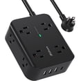 thumbnail image 2 of Extension Cord 15FT - 8 Outlets Power Strip Surge Protector with  Ports, Heavy-Duty Braided Extension Cord, Flat Plug, 15A Circuit Breaker,  Station Overload Protection, 2 of 7