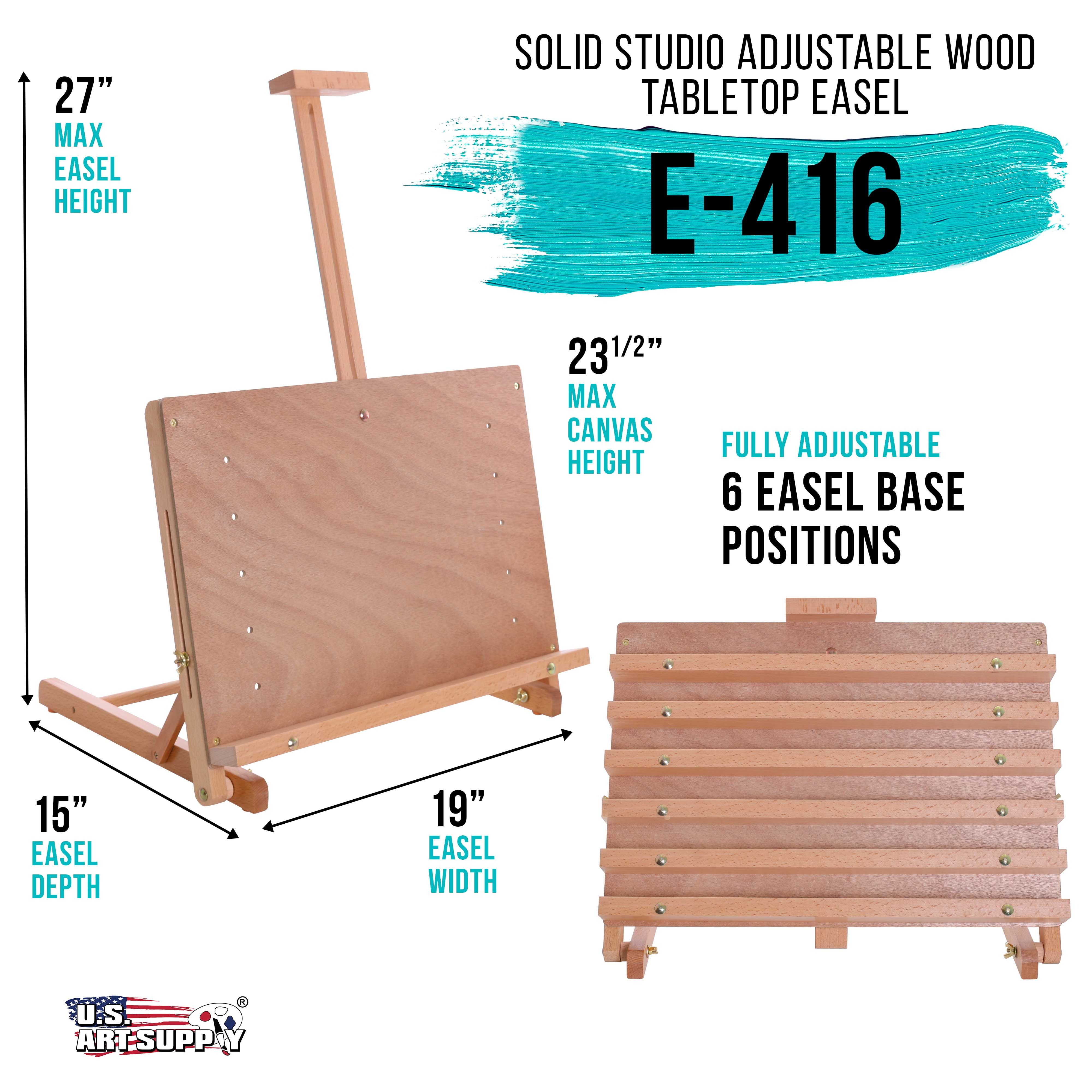 U.S. Art Supply Cancun Solid Wooden Adjustable Tabletop Artist Studio Easel, Beechwood Desktop Table Drawing Board, 27"