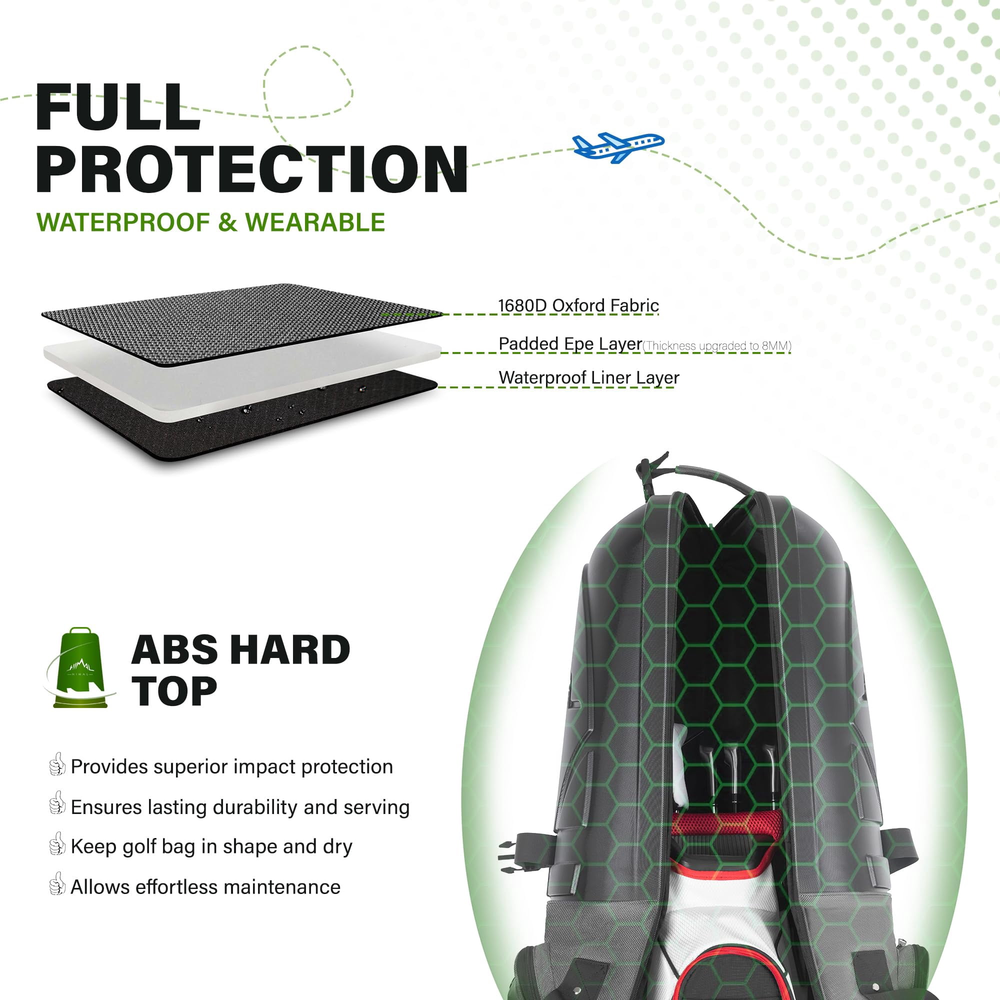 Golf Travel Bag With Hard Case Top  1680d Heavy Duty Oxford Club Bags For Airlines Wheels Easy To Maneuver