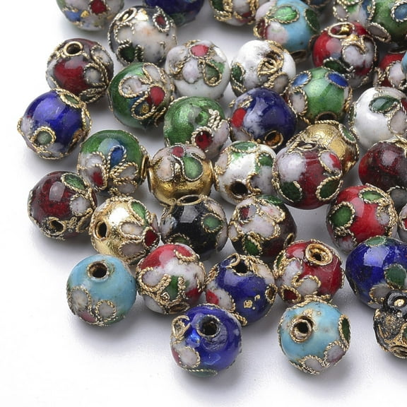 Handmade Cloisonne Beads Round Mixed Color Round 8mm( -0.5~1mm) hole: 2mm