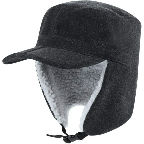 CoCoMangos Mens Warm Sherpa Fleece Trapper Hat Earflaps Winter Hat with Visor Military Cap Army Cadet Cap Hunting Ski Hat