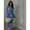 thumbnail image 4 of Long Sleeve Knit Beach Dress Women See Through Slim Maxi Dress Summer Elegant Solid Backless Long Dress Holiday Outfit 2024, 4 of 5