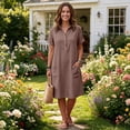 thumbnail image 5 of Womens Casual Button Down Dress, Loose Flowy Short Sleeve Tunic Dress, Elegant Work Office Vacation Dress with Pockets, S-2XL, 5 of 6