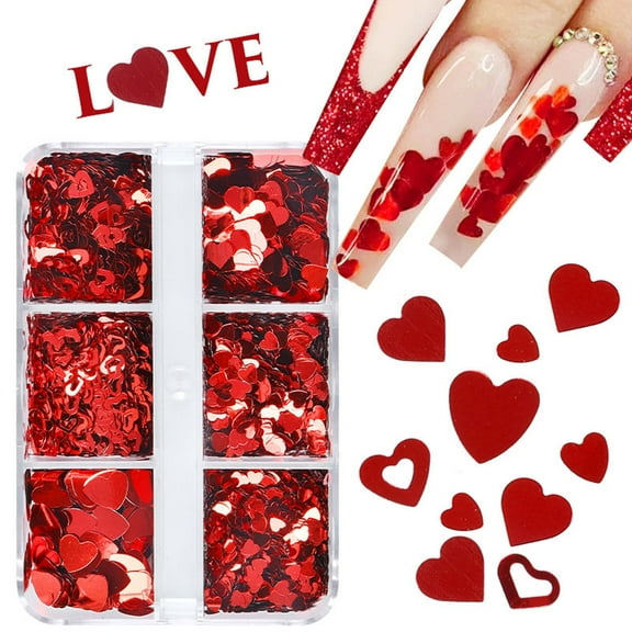 Lingouzi 6 Boxes Of Big Red Love Heart Nail Art Decorative Sequins False Eyelashes Decorative Sequins
