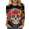 thumbnail image 2 of Xdegoge Dia De Los Muertos Shirt Women Plus Size Sugar Skull 3/4 Sleeve Tunic Tops Crew Neck Pullover Day of the Dead Sweatshirts Winter Casual Comfy Shirts, 2 of 5