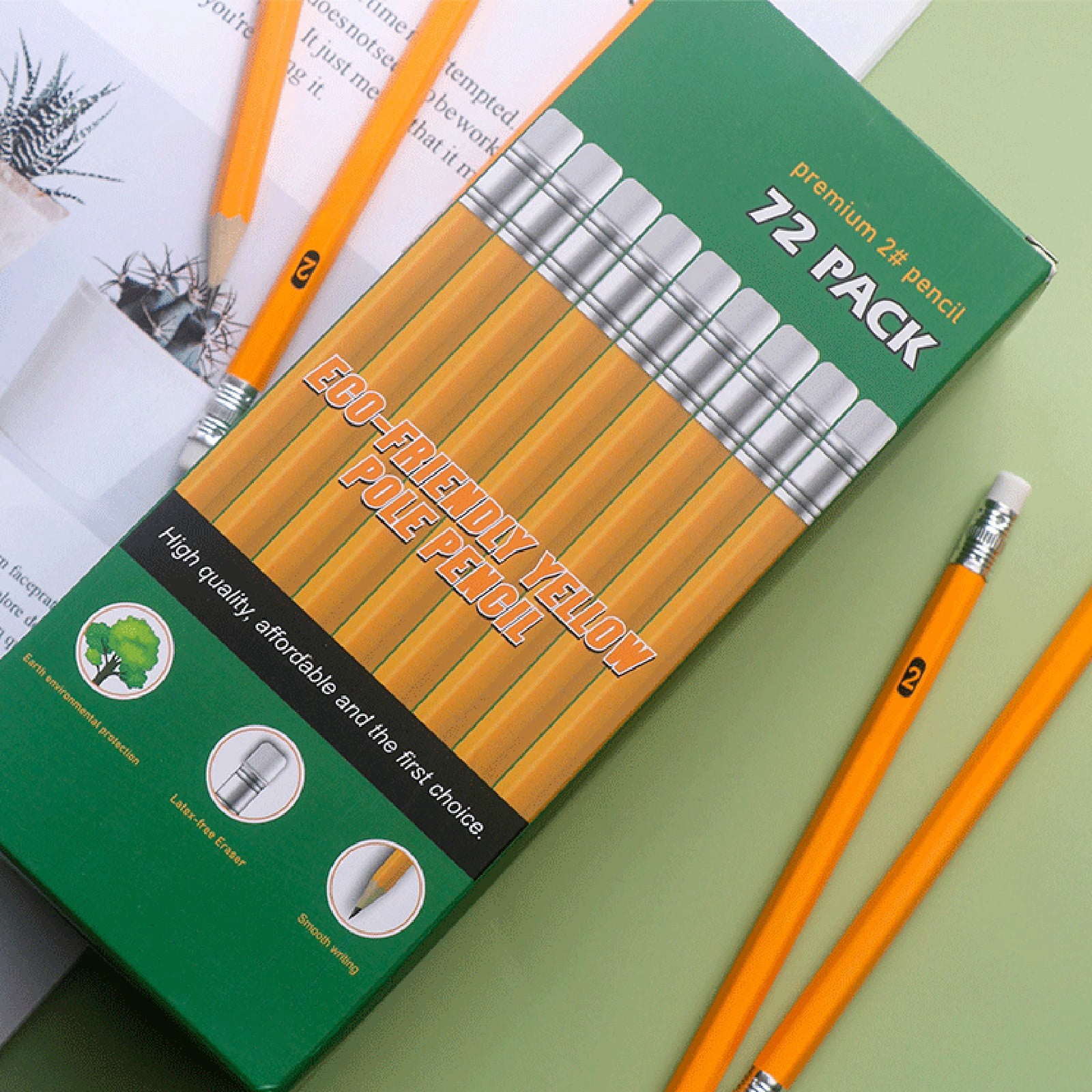 FXMLRLK 72Pcs Pre-sharpened Yellow Pencils with Erasers, Bulk Pack Graphite Pencils for Home Office Supplies, Writing, Drawing and Sketching