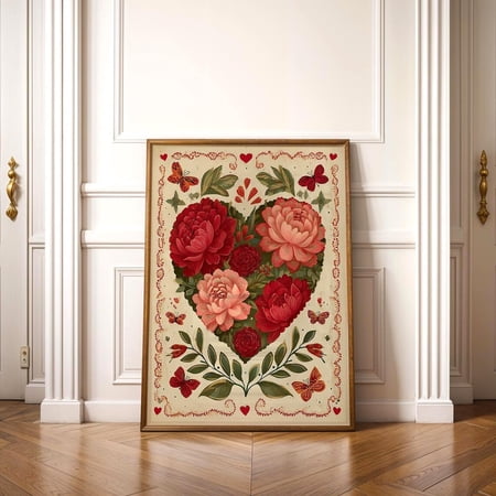 Mexican Folk Heart Floral Valentine Butterfly Corazon Love Decor Latina Home, Unframed Poster