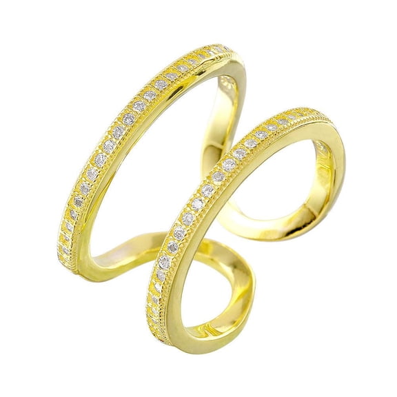 Gold Plated Sterling Silver 925 Cocktail Ring Clear Cubic Zirconia Band White Jewelry Female Size 5