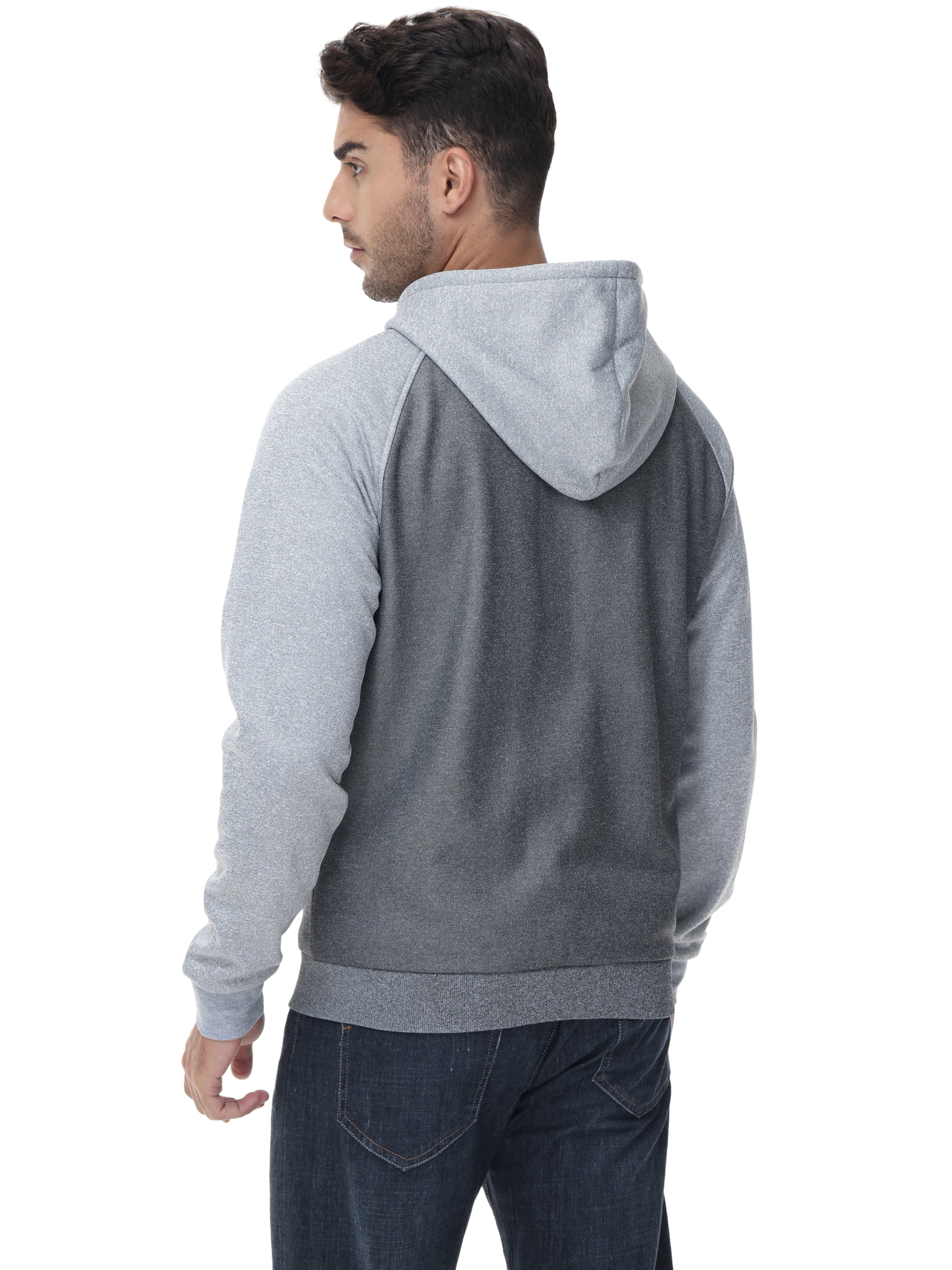 Weilanxin Men's Color Block Pullover Fleece Hoodie Casual Hooded Sweatshirts Tops Full Zip Jacket with Pocket Athletic Hoodies For Men Light Grey Contrast Dark Grey M