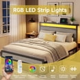 thumbnail image 3 of Twin Bed Frame with Storage Headboard & Drawer, Charging Station & LED Light, No Box Spring Needed, Noise Free, Easy Assembly, Rustic Grey, 3 of 7