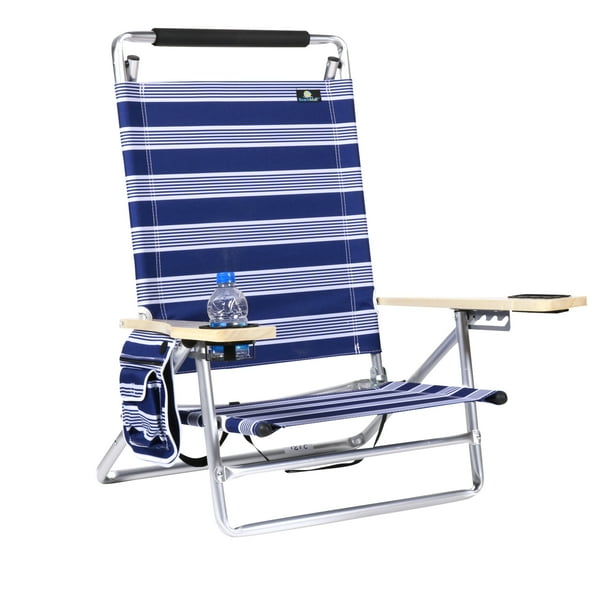 Deluxe 5 Reclining Positions Lay Flat Beach Chair for Adults with Drink