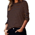 thumbnail image 5 of XIYON Women T Shirts For Spring Crewneck Long Sleeve Striped Tee Shirts Casual Regular Fitted Tops Vacation Outfits, 5 of 6