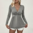 thumbnail image 2 of Aboser Womens Deep V Neck Tunic Shirts Trendy Twist Front T-Shirt Slim Fit Long Sleeve Tops Ruched Hide Belly Tunics Casual Solid Color Tee Shirts Gray S, 2 of 9