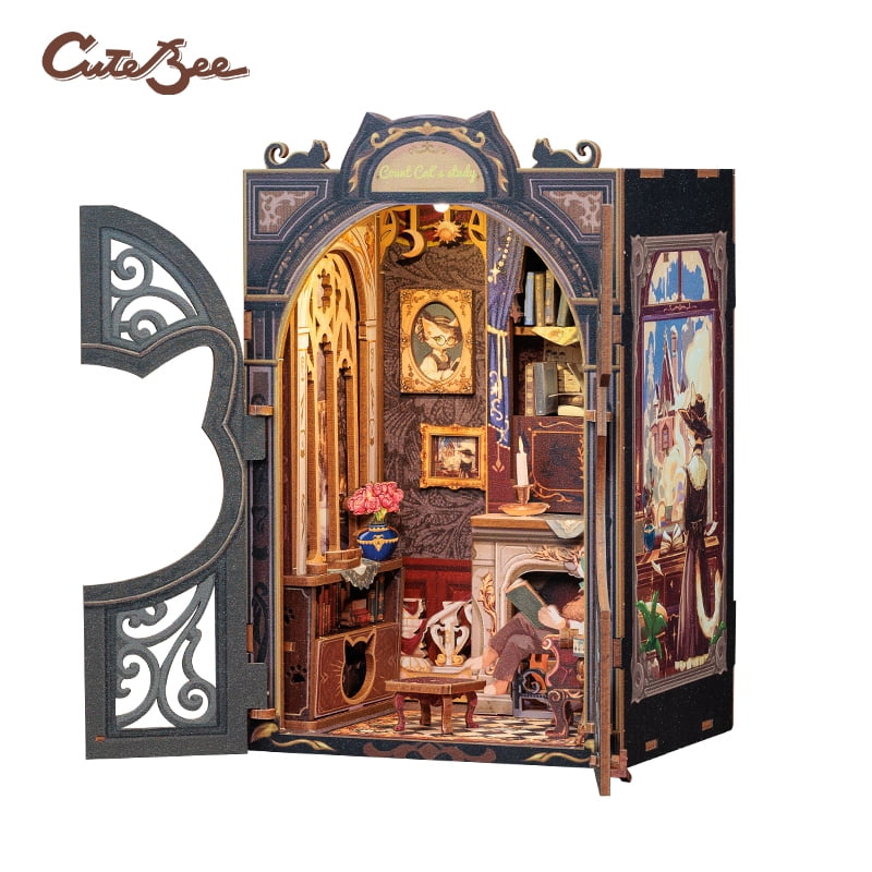 Tradeopia 3D Wooden Puzzle Count Cats Study DIY Book Nook Kit