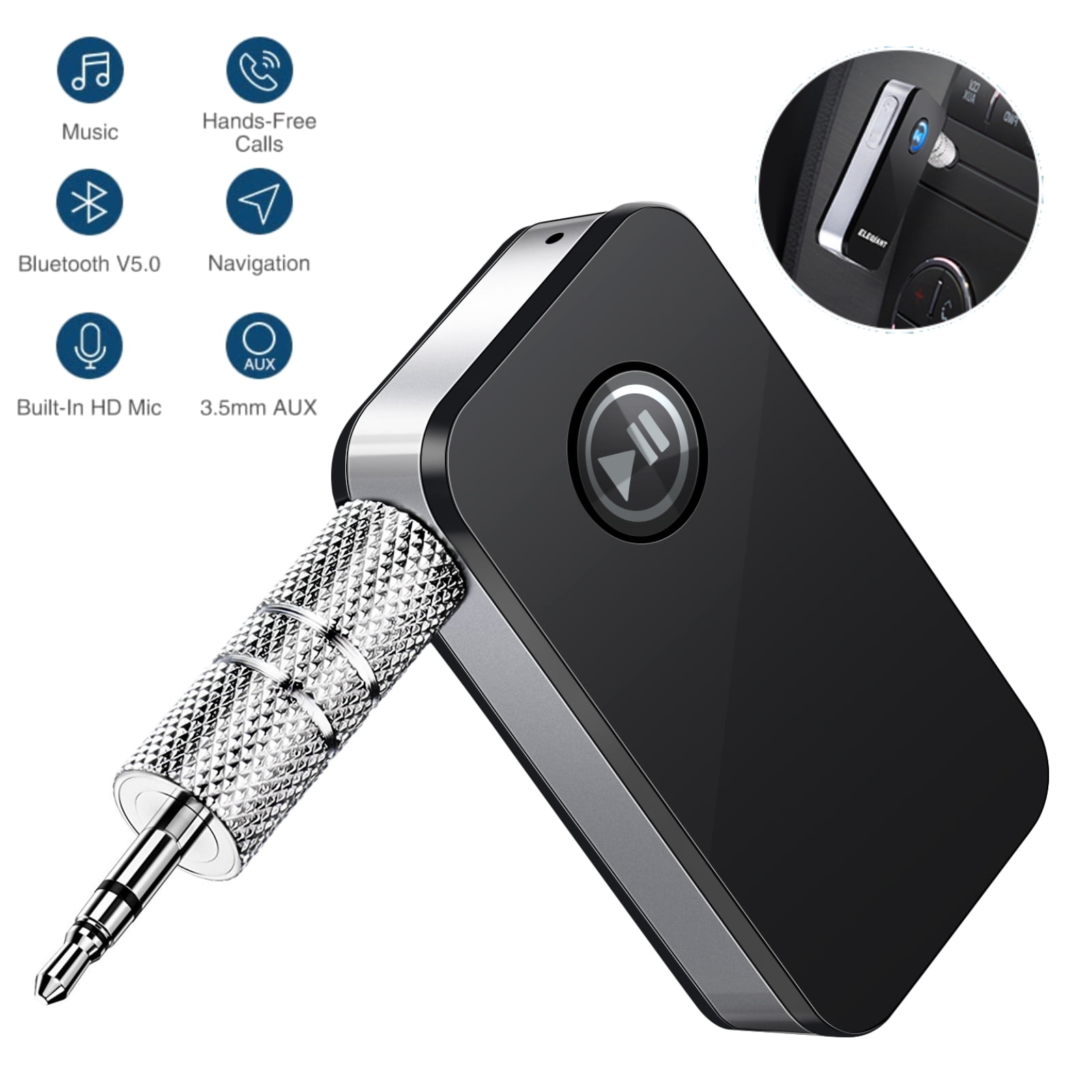 AGPTEK Bluetooth 4.2 Receiver with 3.5mm Aux Car Earphone Black CVC6.0 Mini Bluetooth Audio Adapter with Clip Speaker Portable Wireless BT Plug for Stereo