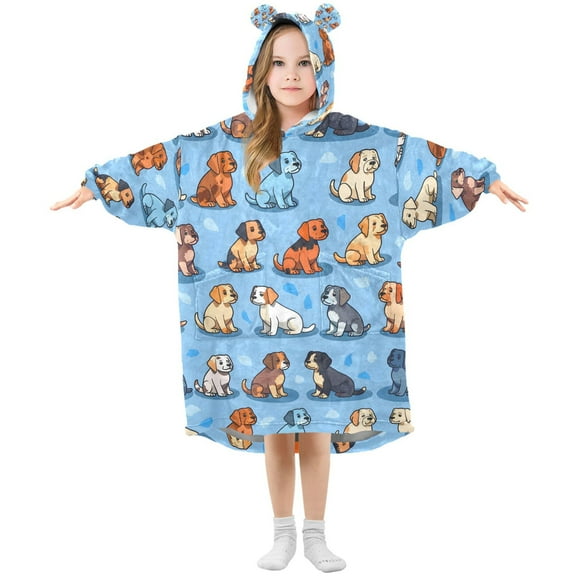 joogoo Wearable Blanket Hoodie for Cute Pug Dog Oversized Sherpa Hooded 3-14 YR M