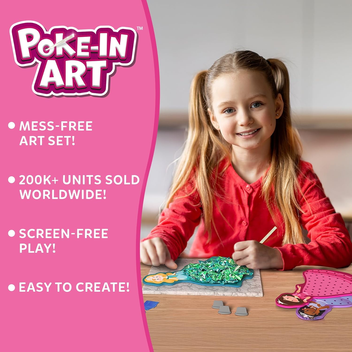 Poke-in Art - Magical Princesses, Mess-Free Fun for Kids, DIY Wood Craft Kits, Creative Activity, Christmas Gifts for Girls & Boys Ages 4, 5, 6, 7, 8, 9