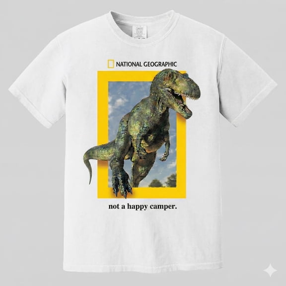 National Geographic Not a Happy Camper Dinosaur T-shirt, Funny T-Rex Camping Graphic T-Shirt