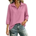 thumbnail image 6 of Sweatshirt for Women Dqueduo Women's Fall/Winter Casual Lapel Button-Front Sweatshirt – Three-Quarter Sleeves Pink L, 6 of 10