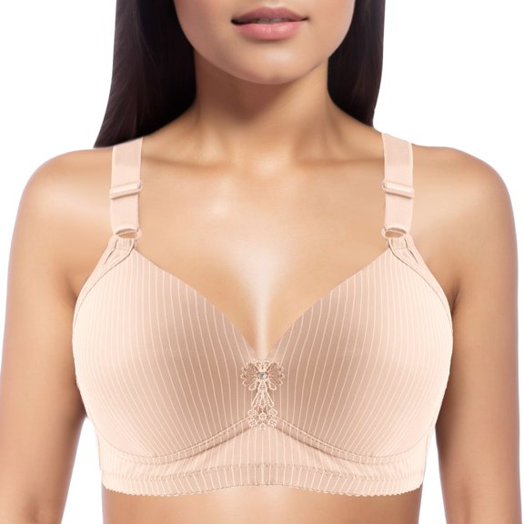 Sngxgn Women's Smoothing with Seamless Stretch Wireless Lightly Lined Comfort Bra(Beige,100)