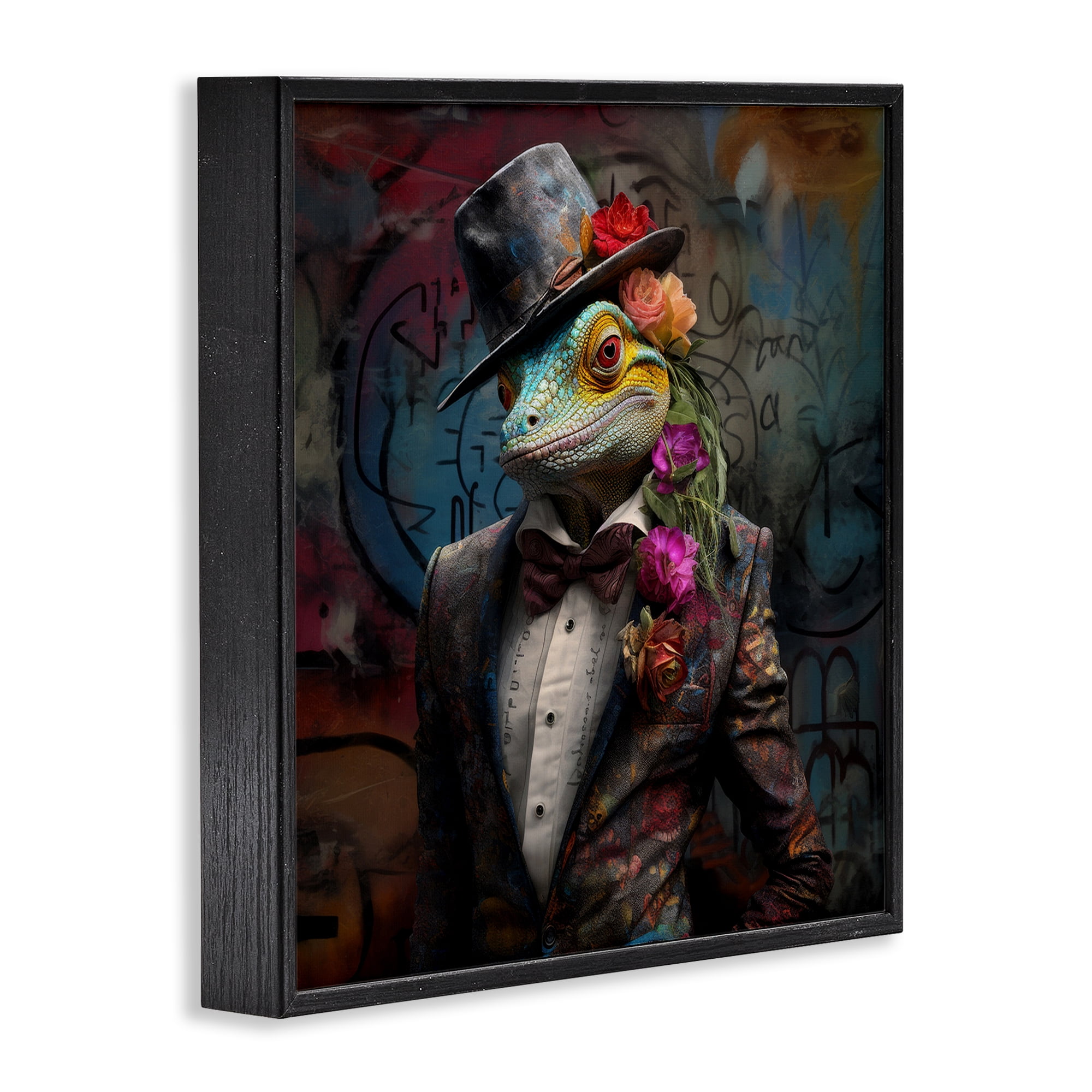 Stupell Industries Urban Graffiti Lizard Animals & Insects Painting Black Framed Art Print Wall Art, 12 x 12