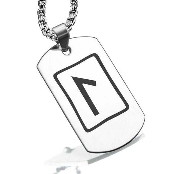 Stainless Steel Elder Futhark Laguz Rune Dog Tag Pendant Necklace